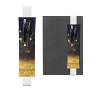 WXWJSHMGC Gold Sparkling Star Print 2pcs Adjustable Elastic Band Pen Holder Pu Leather Pen Sleeve Pouch for Hardcover Journals, Notebooks for Back to School Gift