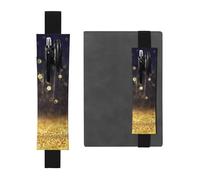 WXWJSHMGC Gold Sparkling Star Print 2pcs Adjustable Elastic Band Pen Holder Pu Leather Pen Sleeve Pouch for Hardcover Journals, Notebooks for Back to School Gift