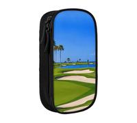 WXWJSHMGC Golf Course by The Sea Print Large Capacity Double Layer Pencil Case with Zipper – Durable Fabric School Pouch for Pens,– Ideal for Students