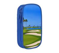 WXWJSHMGC Golf Course by The Sea Print Large Capacity Double Layer Pencil Case with Zipper – Durable Fabric School Pouch for Pens,– Ideal for Students