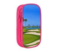 WXWJSHMGC Golf Course by The Sea Print Large Capacity Double Layer Pencil Case with Zipper - Durable Fabric School Pouch for Pens,- Ideal for Students
