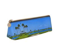 WXWJSHMGC Golf Course by The Sea Print Leather Pencil Case,Fountain Pen Case,Personalised Portable Big Capacity Study Pencil Case for Secondary School Girls Boys