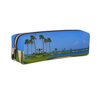 WXWJSHMGC Golf Course by The Sea Print Leather Pencil Case Simple,with Metallic Zipper Pocket,Storage Pouch for Girls Boys Student College Middle School