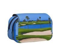 WXWJSHMGC Golf Course by The Sea Print Pen Case Bag - Portable Double Layer Storage Pencil Bag for Child, Girls, Boys and Adults