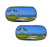 WXWJSHMGC Golf Course by The Sea Print Pencil Bag Large Pouch Bag with 3 Compartments Pen Case Card Coin Holder for Boys Girls School Stationery