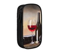 WXWJSHMGC Grape Wine Print Large Capacity Double Layer Pencil Case with Zipper â€“ Durable Fabric School Pouch for Pens,â€“ Ideal for Students