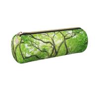WXWJSHMGC Green Camphor Tree Print Leather Pencil Case Zipper Pen Makeup Cosmetic Holder Pouch Stationery Bag for School, Work, Office