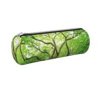 WXWJSHMGC Green Camphor Tree Print Leather Pencil Case Zipper Pen Makeup Cosmetic Holder Pouch Stationery Bag for School, Work, Office