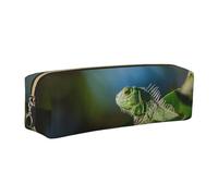 WXWJSHMGC Green Lizard Print Leather Pencil Case Simple,with Metallic Zipper Pocket,Storage Pouch for Girls Boys Student College Middle School