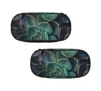 WXWJSHMGC Green Succulent Print Pencil Bag Large Pouch Bag with 3 Compartments Pen Case Card Coin Holder for Boys Girls School Stationery