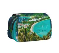WXWJSHMGC Green Tropical Island Print Pen Case Bag - Portable Double Layer Storage Pencil Bag for Child, Girls, Boys and Adults