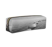 WXWJSHMGC Grey Zen Stones Picture Print Leather Pencil Case Simple,with Metallic Zipper Pocket,Storage Pouch for Girls Boys Student College Middle School