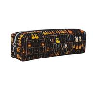 WXWJSHMGC Guitars Pattern Print Leather Pencil Case Simple,with Metallic Zipper Pocket,Storage Pouch for Girls Boys Student College Middle School
