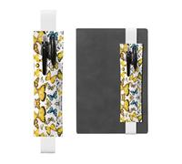 WXWJSHMGC Hand Drawn Color Butterfly Print 2pcs Adjustable Elastic Band Pen Holder Pu Leather Pen Sleeve Pouch for Hardcover Journals, Notebooks for Back to School Gift