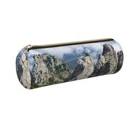 WXWJSHMGC Hanging Bridge in Steep Rocks Print Leather Pencil Case Zipper Pen Makeup Cosmetic Holder Pouch Stationery Bag for School, Work, Office