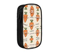 WXWJSHMGC Happy Carrot Print Large Capacity Double Layer Pencil Case with Zipper â€“ Durable Fabric School Pouch for Pens,â€“ Ideal for Students