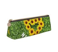 WXWJSHMGC Heart Shaped Sunflower Print Leather Pencil Case,Fountain Pen Case,Personalised Portable Big Capacity Study Pencil Case for Secondary School Girls Boys