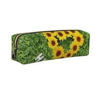 WXWJSHMGC Heart Shaped Sunflower Print Leather Pencil Case Simple,with Metallic Zipper Pocket,Storage Pouch for Girls Boys Student College Middle School