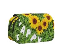 WXWJSHMGC Heart Shaped Sunflower Print Pen Case Bag - Portable Double Layer Storage Pencil Bag for Child, Girls, Boys and Adults