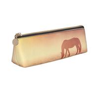 WXWJSHMGC Horses On Pasture at Sundown Print Leather Pencil Case,Fountain Pen Case,Personalised Portable Big Capacity Study Pencil Case for Secondary School Girls Boys