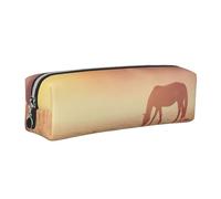 WXWJSHMGC Horses On Pasture at Sundown Print Leather Pencil Case Simple,with Metallic Zipper Pocket,Storage Pouch for Girls Boys Student College Middle School