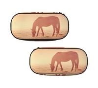 WXWJSHMGC Horses On Pasture at Sundown Print Pencil Bag Large Pouch Bag with 3 Compartments Pen Case Card Coin Holder for Boys Girls School Stationery