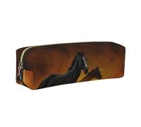 WXWJSHMGC Horses Red Glowing Clouds Print Leather Pencil Case Simple,with Metallic Zipper Pocket,Storage Pouch for Girls Boys Student College Middle School