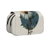 WXWJSHMGC Illustrated Daisy Print Pen Case Bag - Portable Double Layer Storage Pencil Bag for Child, Girls, Boys and Adults
