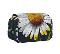 WXWJSHMGC Illustrated Daisy Print Pen Case Bag - Portable Double Layer Storage Pencil Bag for Child, Girls, Boys and Adults