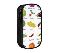 WXWJSHMGC Introduction of Various Vegetables Print Large Capacity Double Layer Pencil Case with Zipper – Durable Fabric School Pouch for Pens,– Ideal for Students