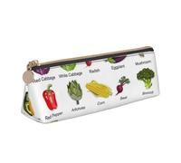 WXWJSHMGC Introduction of Various Vegetables Print Leather Pencil Case,Fountain Pen Case,Personalised Portable Big Capacity Study Pencil Case for Secondary School Girls Boys