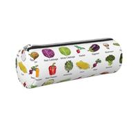 WXWJSHMGC Introduction of Various Vegetables Print Leather Pencil Case Zipper Pen Makeup Cosmetic Holder Pouch Stationery Bag for School, Work, Office