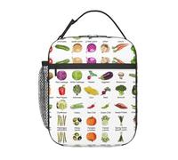 WXWJSHMGC Introduction of Various Vegetables Print Lunch Bag,Reusable and Waterproof Lunchbox, Insulated Lunchbag with Mesh Bag for School, Travel, Picnic