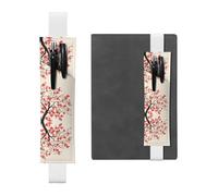 WXWJSHMGC Japanese Spring Plum Floral Print 2pcs Adjustable Elastic Band Pen Holder Pu Leather Pen Sleeve Pouch for Hardcover Journals, Notebooks for Back to School Gift