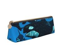 WXWJSHMGC Killer Whales Swim Along Print Leather Pencil Case,Fountain Pen Case,Personalised Portable Big Capacity Study Pencil Case for Secondary School Girls Boys
