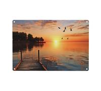 WXWJSHMGC Lake Under Sunset Print Metal Tin Signs Funny Metal Signs,Poster Plaque Sign Wall Hanging Decorations 12x8inch