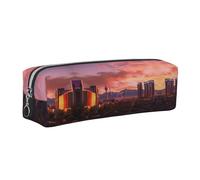 WXWJSHMGC Las Vegas Sunset Print Leather Pencil Case Simple,with Metallic Zipper Pocket,Storage Pouch for Girls Boys Student College Middle School