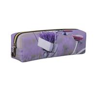 WXWJSHMGC Lavender Field Bike Print Leather Pencil Case Simple,with Metallic Zipper Pocket,Storage Pouch for Girls Boys Student College Middle School