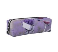 WXWJSHMGC Lavender Field Bike Print Leather Pencil Case Simple,with Metallic Zipper Pocket,Storage Pouch for Girls Boys Student College Middle School