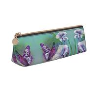 WXWJSHMGC Lilies and Butterfly Print Leather Pencil Case,Fountain Pen Case,Personalised Portable Big Capacity Study Pencil Case for Secondary School Girls Boys