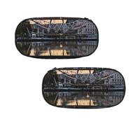 WXWJSHMGC London Eye Print Pencil Bag Large Pouch Bag with 3 Compartments Pen Case Card Coin Holder for Boys Girls School Stationery