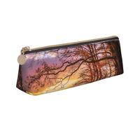 WXWJSHMGC Lonely Bench Sunset Print Leather Pencil Case,Fountain Pen Case,Personalised Portable Big Capacity Study Pencil Case for Secondary School Girls Boys