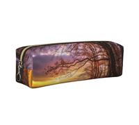WXWJSHMGC Lonely Bench Sunset Print Leather Pencil Case Simple,with Metallic Zipper Pocket,Storage Pouch for Girls Boys Student College Middle School
