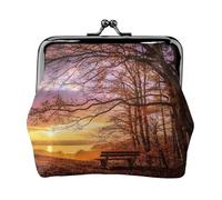 WXWJSHMGC Lonely Bench Sunset Print Print Coin Purse for Men Women Leather Kiss Lock Small Pouch Coin Wallet