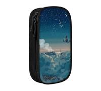 WXWJSHMGC Magical Nights Print Large Capacity Double Layer Pencil Case with Zipper â€“ Durable Fabric School Pouch for Pens,â€“ Ideal for Students