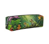 WXWJSHMGC Many Frogs Sing On The Branches Summer Butterflies Lake Water Print Leather Pencil Case Simple,with Metallic Zipper Pocket,Storage Pouch for Girls Boys Student College Middle School