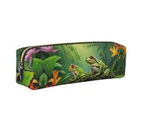 WXWJSHMGC Many Frogs Sing On The Branches Summer Butterflies Lake Water Print Leather Pencil Case Simple,with Metallic Zipper Pocket,Storage Pouch for Girls Boys Student College Middle School