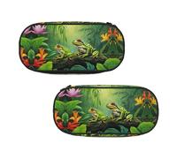 WXWJSHMGC Many Frogs Sing On The Branches Summer Butterflies Lake Water Print Pencil Bag Large Pouch Bag with 3 Compartments Pen Case Card Coin Holder for Boys Girls School Stationery