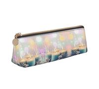 WXWJSHMGC Merry Christmas Candle Print Leather Pencil Case,Fountain Pen Case,Personalised Portable Big Capacity Study Pencil Case for Secondary School Girls Boys