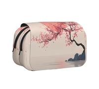 WXWJSHMGC Minimalist Cherry Blossom Print Pen Case Bag - Portable Double Layer Storage Pencil Bag for Child, Girls, Boys and Adults